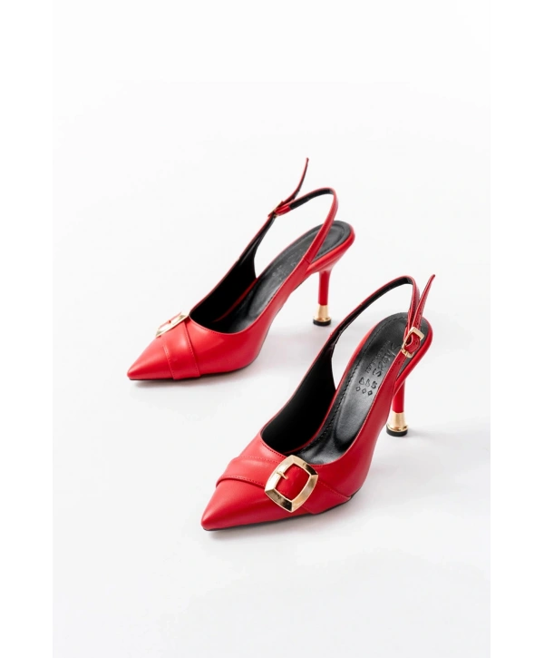 İNF-1151 Kırmızı Günlük Arkası Açık Topuklu Bayan Ayakkabı