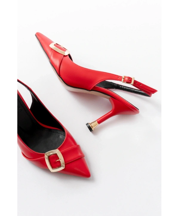 İNF-1151 Kırmızı Günlük Arkası Açık Topuklu Bayan Ayakkabı