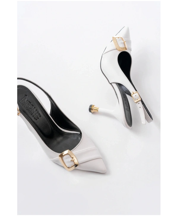 İNF-1151 Beyaz Günlük Arkası Açık Topuklu Bayan Ayakkabı