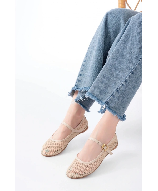 6325 Bej Fileli Baret Toka Detaylı Günlük Kadın Babet