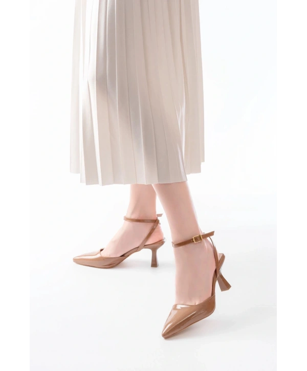 ST-004 Vizon Rugan Günlük 7 cm Topuklu Bayan Ayakkabı