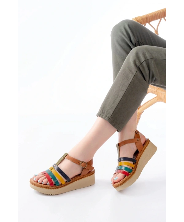 730-142 Multi Hakiki Deri Ortopedik Taban Kadın Sandalet