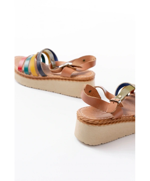 730-142 Multi Hakiki Deri Ortopedik Taban Kadın Sandalet