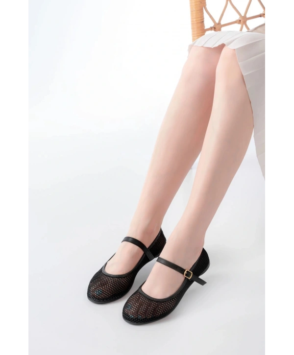 6325 Siyah Fileli Baret Toka Detaylı Günlük Kadın Babet