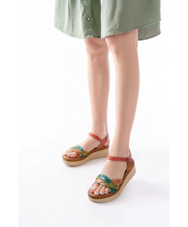 730-037 Multi Hakiki Deri Ortopedik Taban Kadın Sandalet
