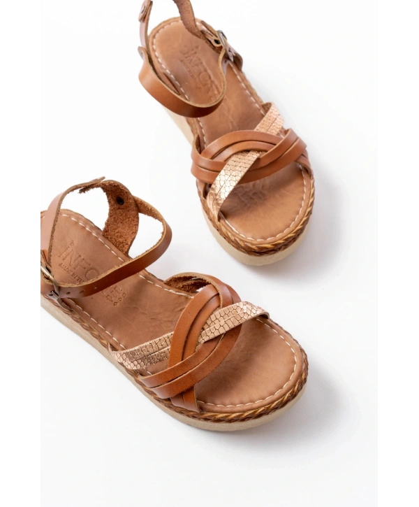 730-037 Taba Ayna Hakiki Deri Ortopedik Taban Kadın Sandalet