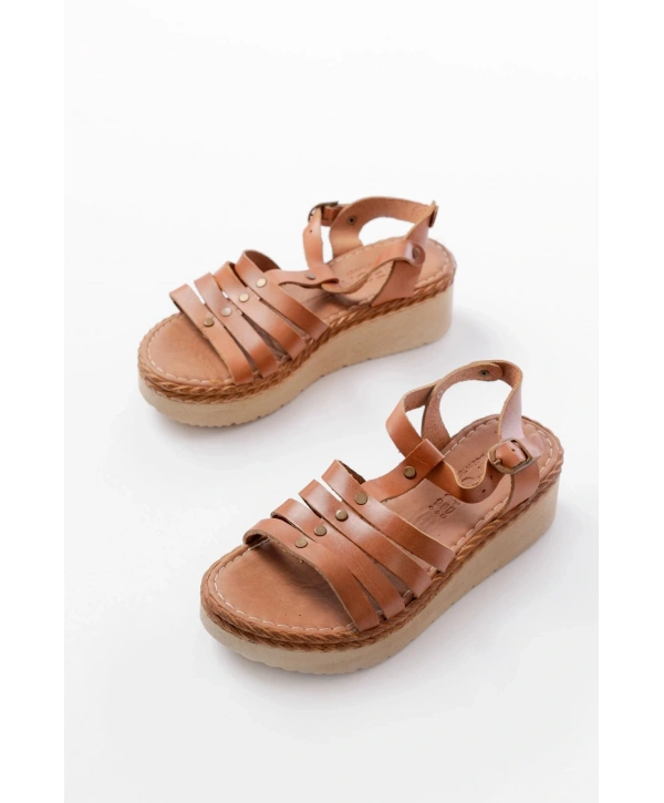 730-142 Taba Hakiki Deri Ortopedik Taban Kadın Sandalet