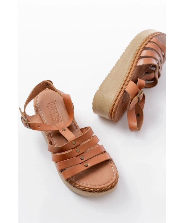 730-142 Taba Hakiki Deri Ortopedik Taban Kadın Sandalet