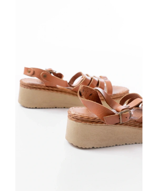 730-142 Taba Hakiki Deri Ortopedik Taban Kadın Sandalet