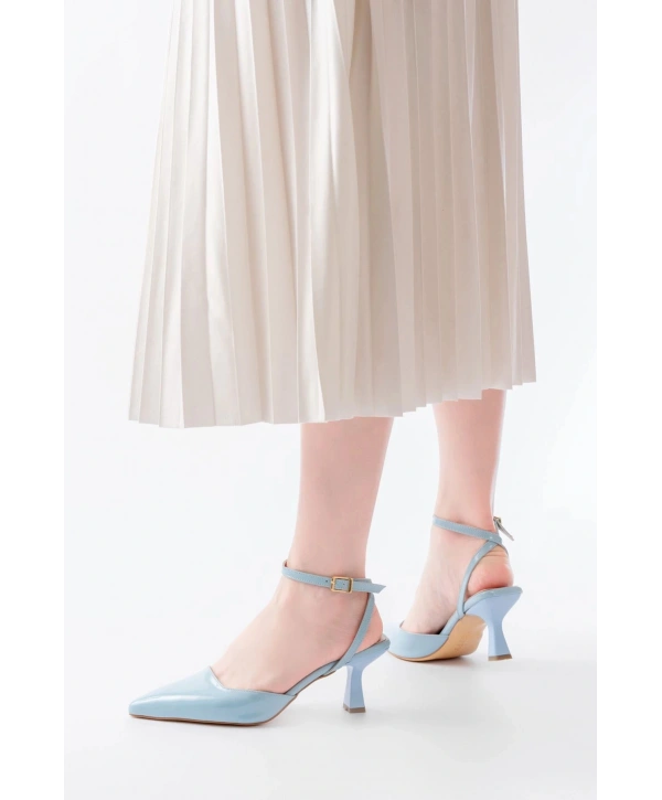ST-004 Bebe Mavi Rugan Günlük 7 cm Topuklu Bayan Ayakkabı