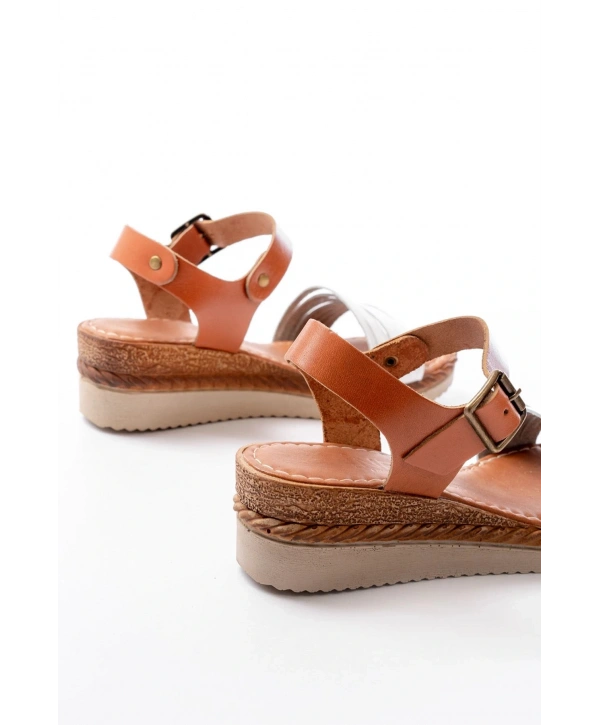 731-07 Beyaz Ortopedik Hakiki Deri Dolgu Kadın Sandalet