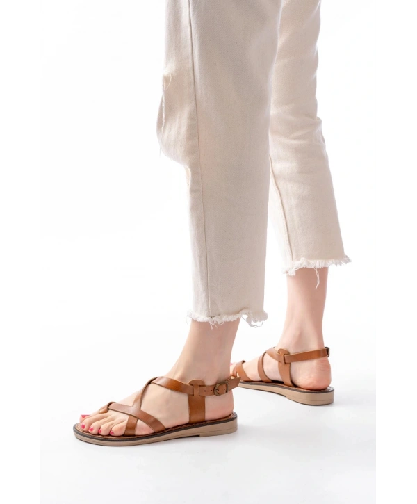 205-08 Taba Ortopedik Hakiki Deri Kadın Sandalet