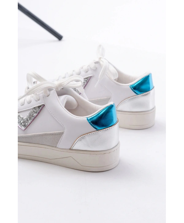 SV-01 Beyaz Garni Bağcıklı Kadın Spor Ayakkabı