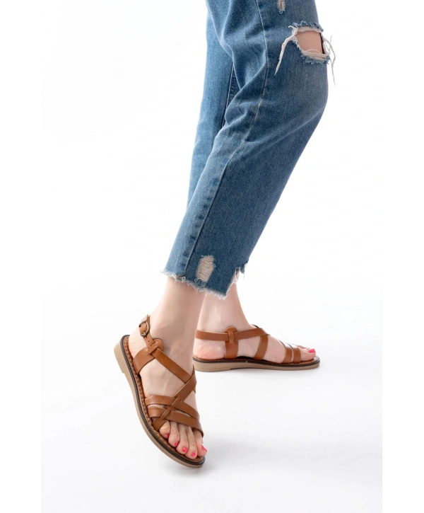 205-05 Taba Ortopedik Hakiki Deri Kadın Sandalet