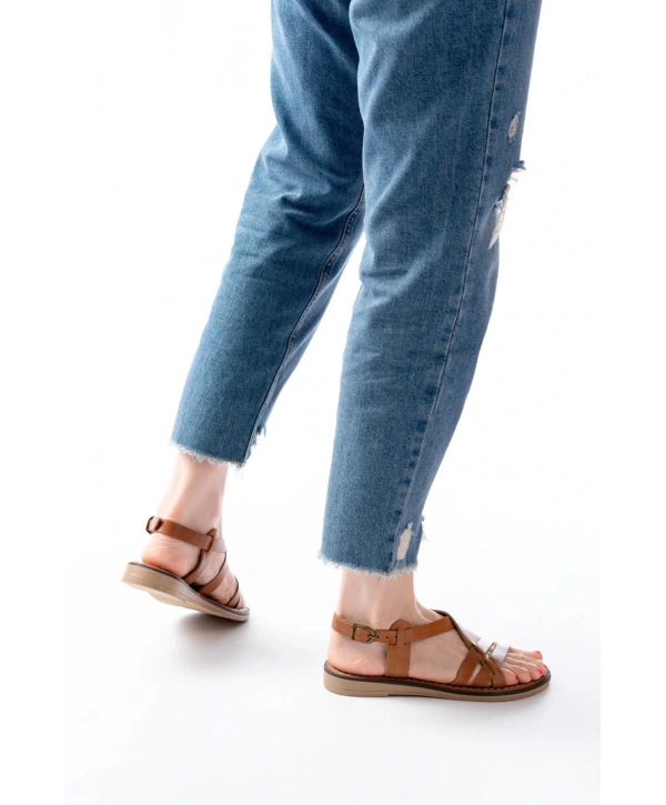 205-05 Taba Ortopedik Hakiki Deri Kadın Sandalet