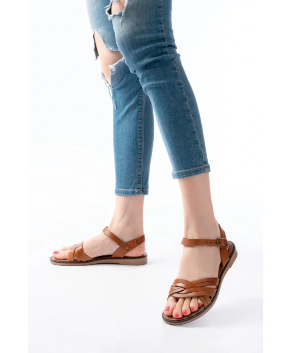 205-037 Taba Hakiki Deri Ortopedik Taban Kadın Sandalet