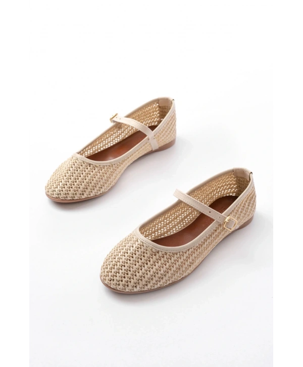 7432 Bej Fileli Toka Detaylı Günlük Kadın Babet