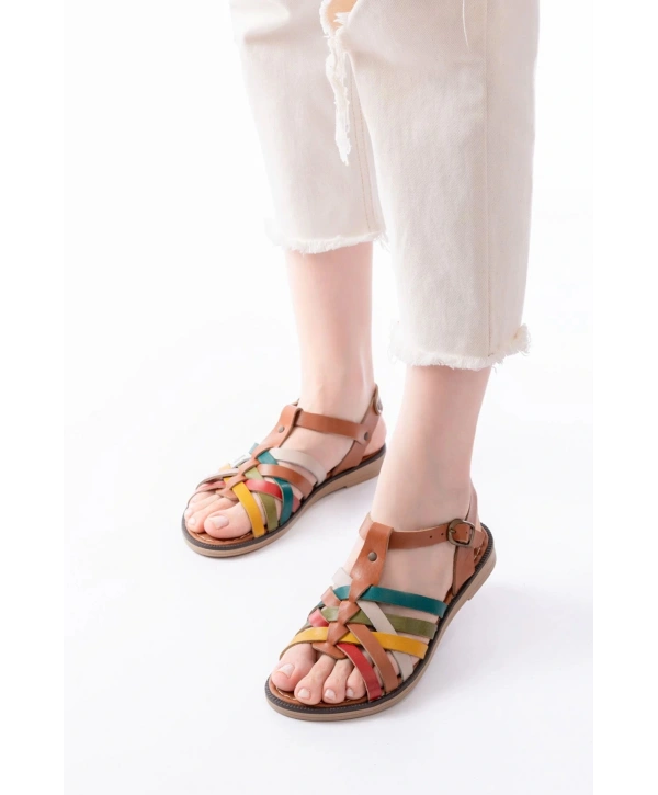 205-208 Multi Hakiki Deri Ortopedik Taban Kadın Sandalet