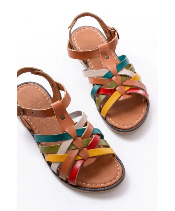 205-208 Multi Hakiki Deri Ortopedik Taban Kadın Sandalet