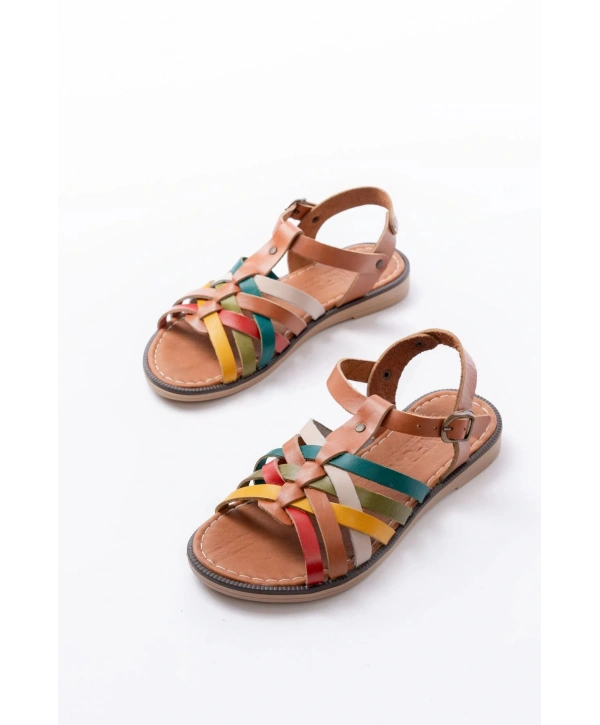 205-208 Multi Hakiki Deri Ortopedik Taban Kadın Sandalet