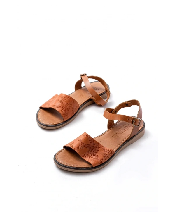 205-012 Taba Ortopedik Hakiki Deri Kadın Sandalet