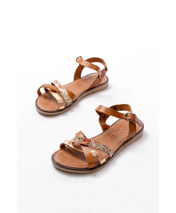 205-015 Taba Garni Ortopedik Hakiki Deri Kadın Sandalet