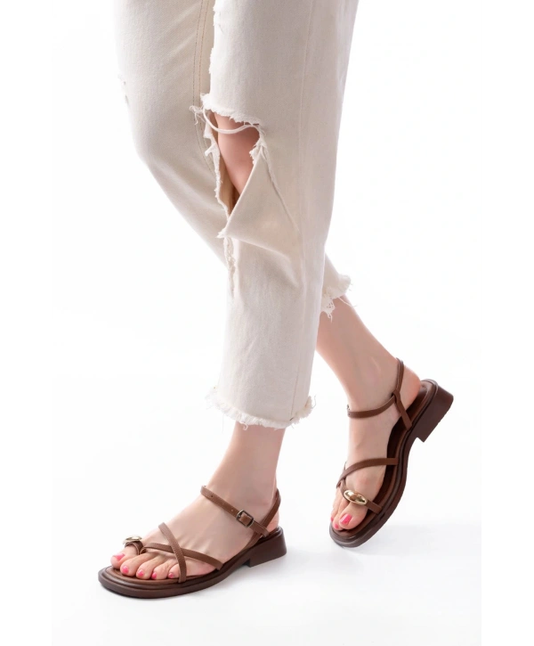 S-101 Taba Parmak Arası Taş Detaylı Günlük Kadın Sandalet