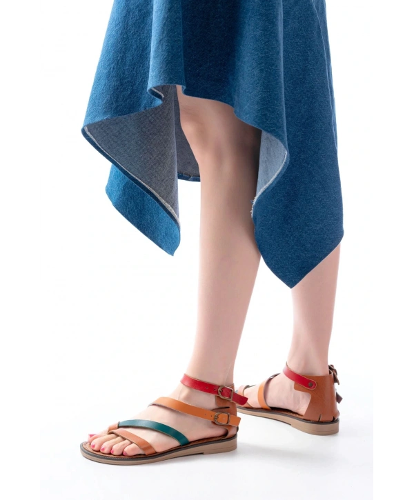 205-039 Taba Multi Bilekten Bağlamalı Parmak Arası Kadın Sandalet