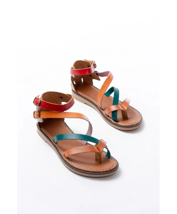 205-039 Taba Multi Bilekten Bağlamalı Parmak Arası Kadın Sandalet