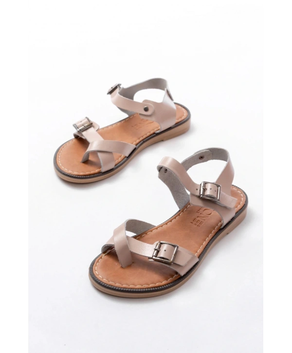 205-091 Bej Ortopedik Hakiki Deri Kadın Sandalet