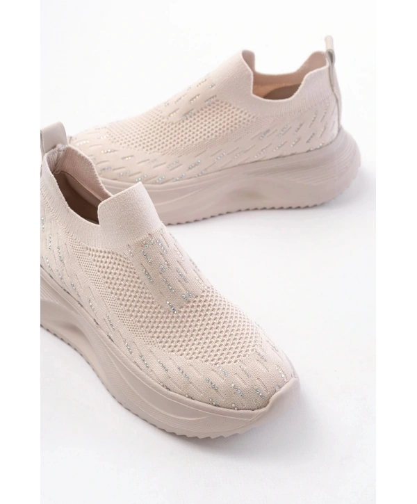 DM-707  Bej Fileli Faillant Taban Taş Aksesuarlı Günlük Spor Ayakkabı