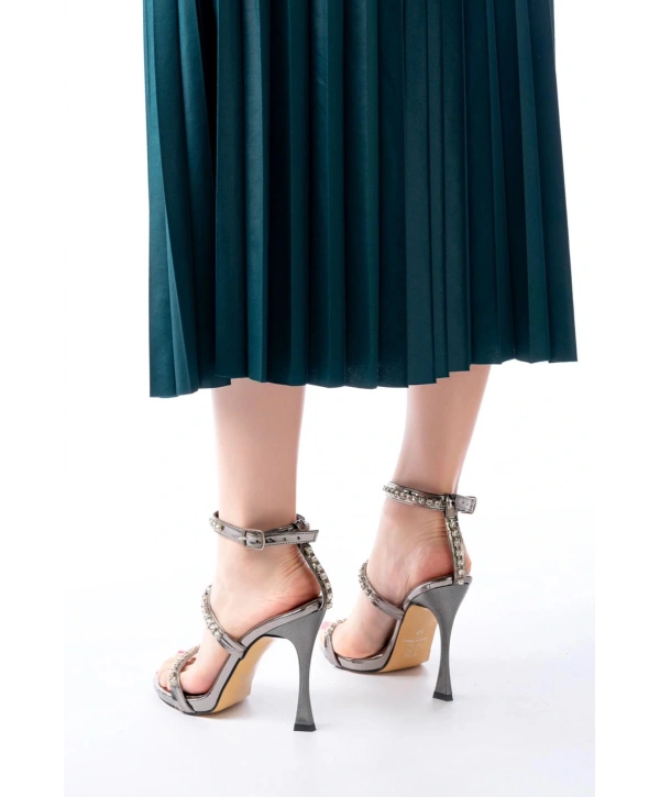 A-40 Platin Taşlı Platformlu Topuklu Kadın Ayakkabı