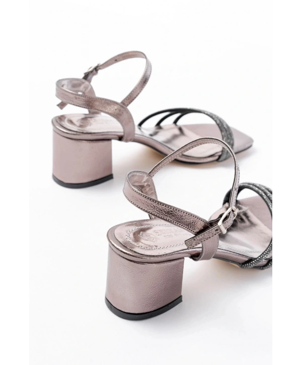 S-889  Platin 3 Bantlı Topuklu Kadın Ayakkabı
