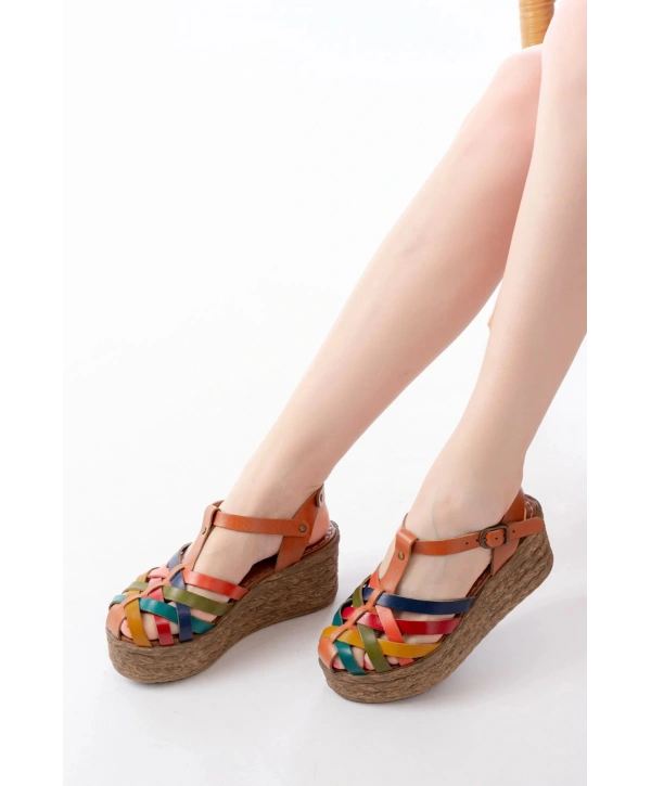 684-02 Taba Multi Ortopedik Hakiki Deri Dolgu Kadın Sandalet