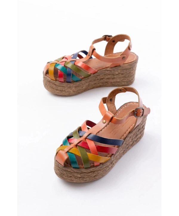 684-02 Taba Multi Ortopedik Hakiki Deri Dolgu Kadın Sandalet