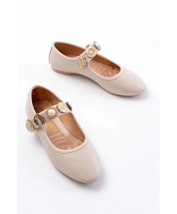 İNF-6363 Bej Baret Tokalı Günlük Bayan Ayakkabı