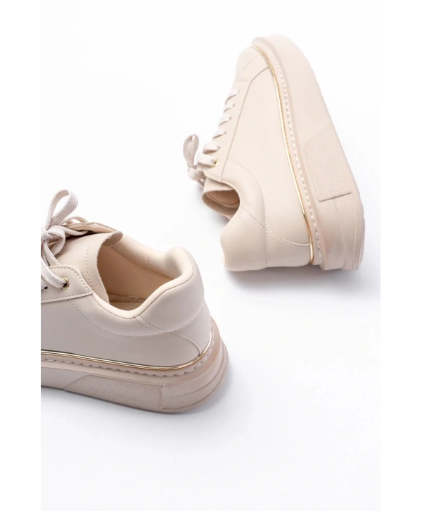 RS-2435 Bej Roze Bağcıklı Dikişli Günlük Spor Ayakkabı