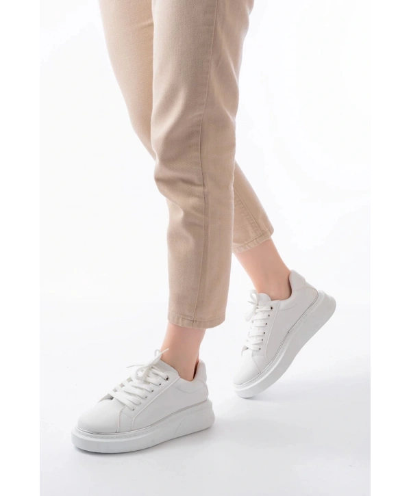 RS-2435 Beyaz Gümüş Bağcıklı Dikişli Günlük Spor Ayakkabı