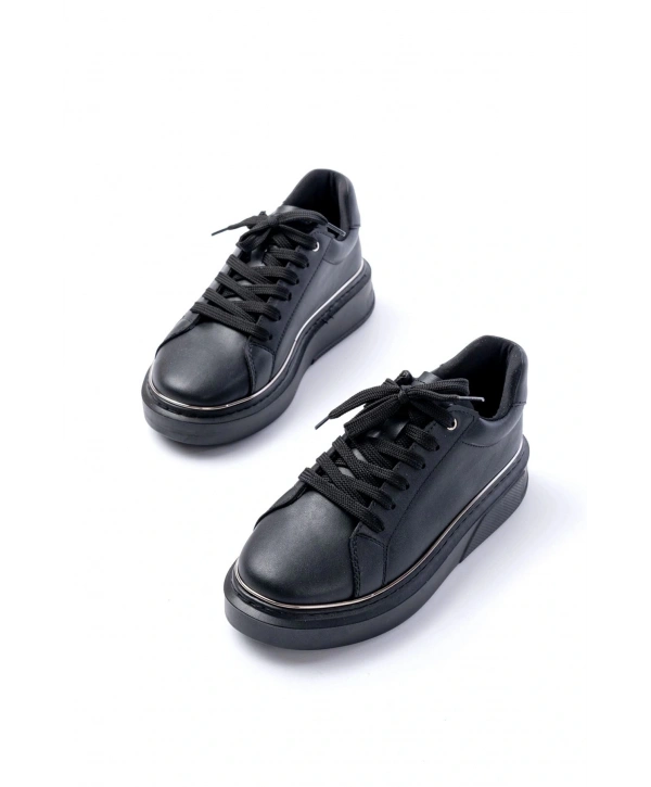 RS-2435 Siyah Platin Bağcıklı Dikişli Günlük Spor Ayakkabı