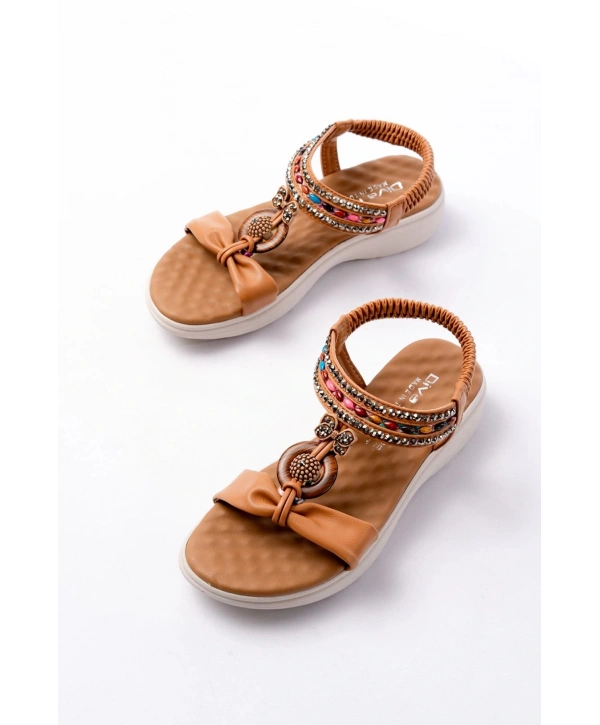 DM-608 Taba Taşlı Arka Lastikli Günlük Kadın Sandalet