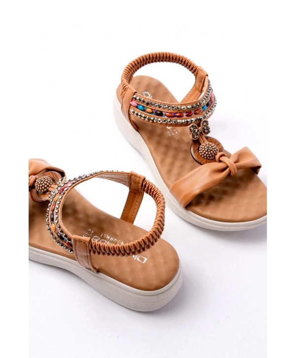 DM-608 Taba Taşlı Arka Lastikli Günlük Kadın Sandalet