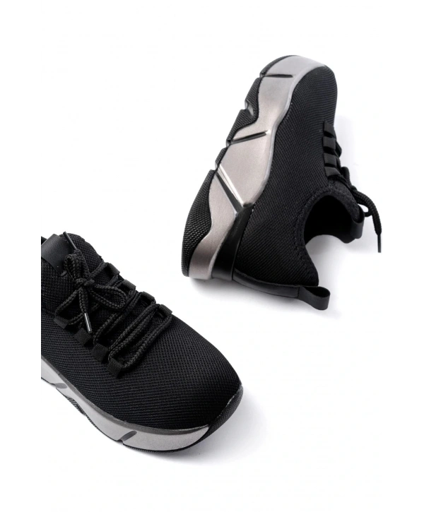 RS-400  Siyah Bağcıklı Fileli Platin Taban Günlük Kadın Spor