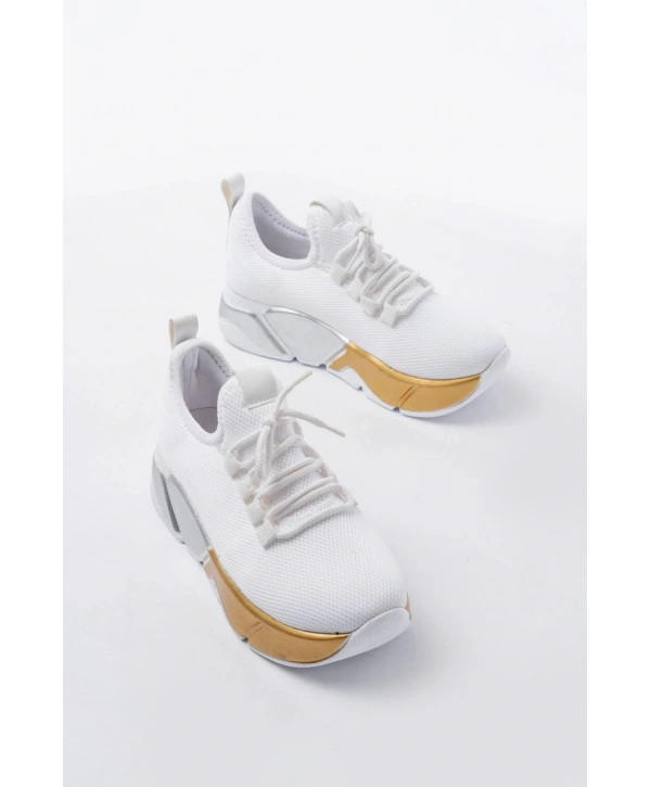 RS-400  Beyaz Bağcıklı Fileli Renkli Taban Günlük Kadın Spor