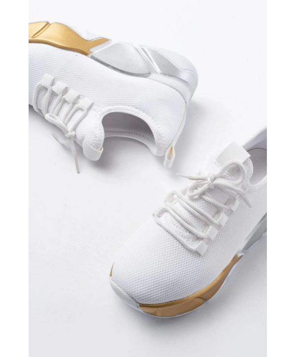 RS-400  Beyaz Bağcıklı Fileli Renkli Taban Günlük Kadın Spor