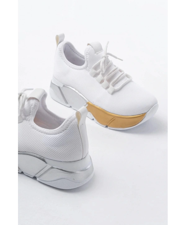 RS-400  Beyaz Bağcıklı Fileli Renkli Taban Günlük Kadın Spor