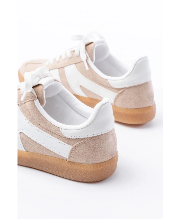 M-1004 Bej Süet Bağcıklı Termo Taban Günlük Kadın Spor