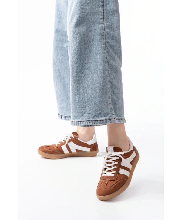 M-1004 Taba Süet Bağcıklı Termo Taban Günlük Kadın Spor