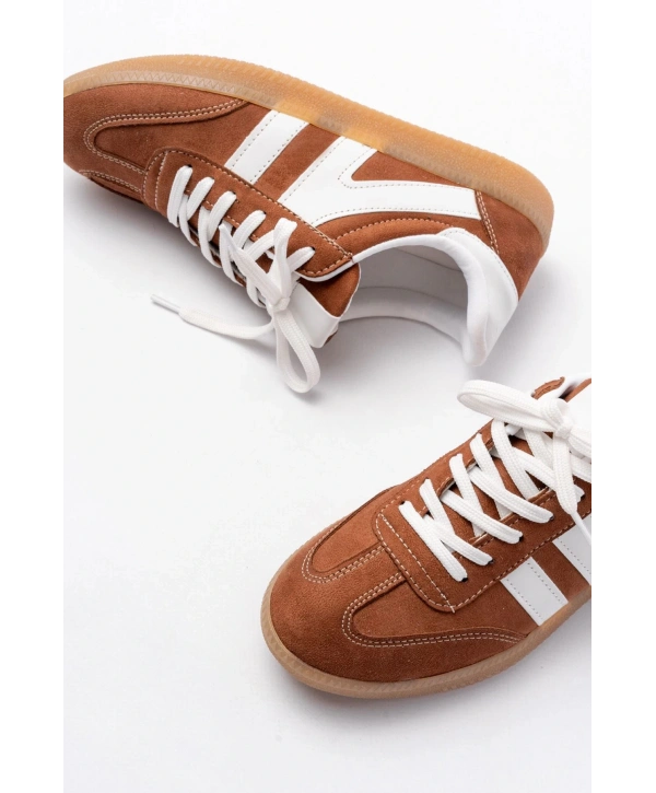 M-1004 Taba Süet Bağcıklı Termo Taban Günlük Kadın Spor