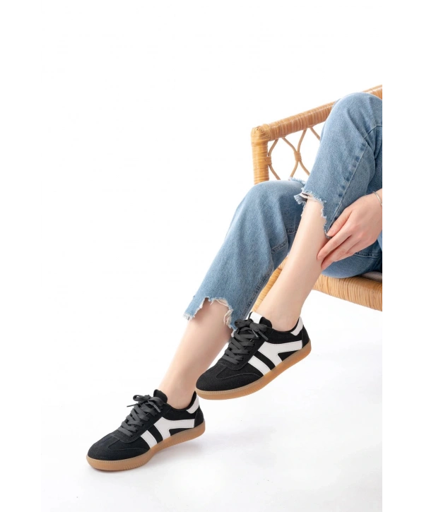 M-1004 Siyah Süet Bağcıklı Termo Taban Günlük Kadın Spor