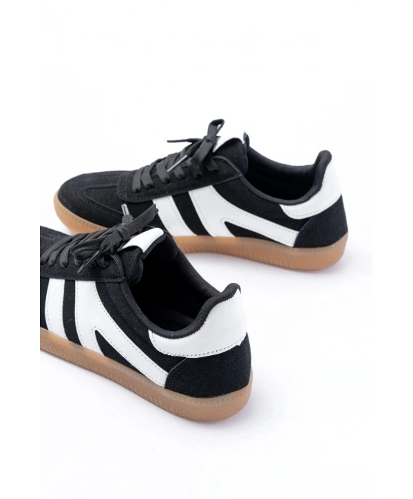 M-1004 Siyah Süet Bağcıklı Termo Taban Günlük Kadın Spor